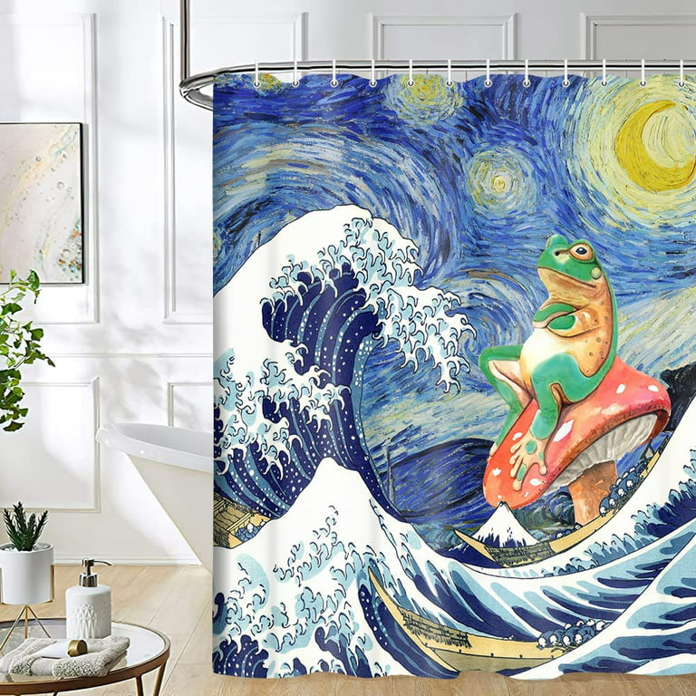 Funny Anime Shower Curtain Cottagecore Frog Aesthetic Mushroom Nature Shower  Curtain Set, with 12 Hooks 72X72IN 