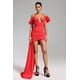 thumbnail image 2 of Vestido Lala Bellabarnetten Mini satinado con cuello halter y plumas, color rojo, 2 of 7