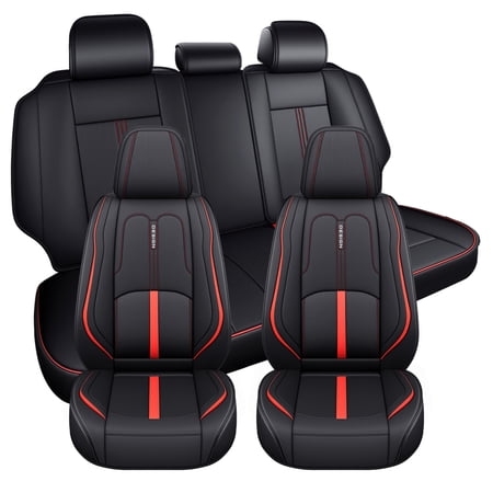 for Nissan Versa 2022 Car Seat Cover Premium Leather 5 Seats Full Set Waterproof Protect and Upgrade Seats Red Car Seat Covers Airbag-Compatible