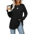thumbnail image 6 of Ladies Long Sleeve Tops, Yigetop Womens Tunic Tops To Wear with Leggings Long Sleeve Thumb Hole Shirts Crew Neck Curved Hem Long Sleeve Shirts for Women Casual Black L, 6 of 8