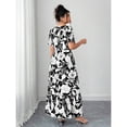 thumbnail image 2 of Elegant Black And White Floral Print Maxi Dress With Puffed Short Sleeves, Square Neck, Plus Size, 2 of 7