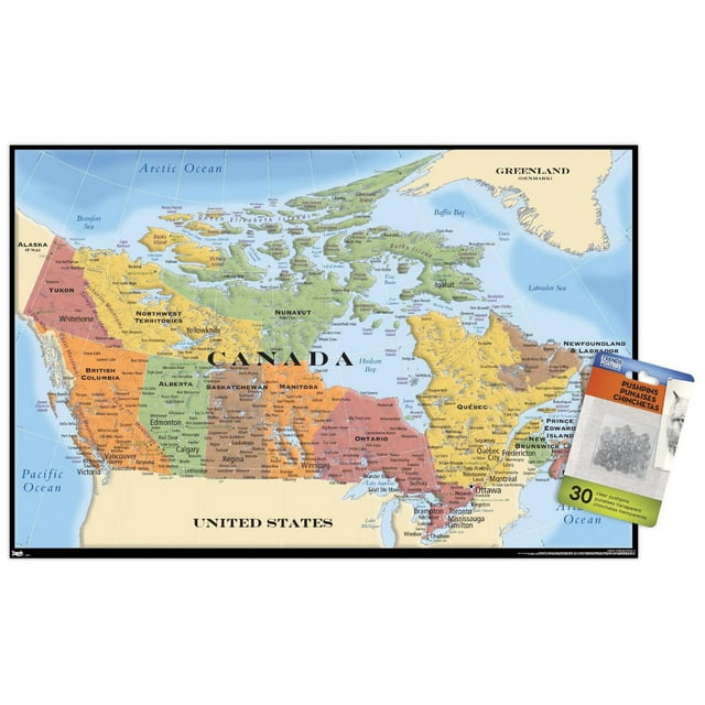 Map - Canada Wall Poster, 22.375" x 34" Framed