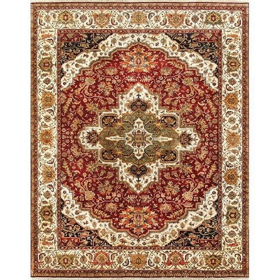 Pasargad Home Agra 96" x 120" Hand-Knotted Lamb's Wool Area Rug in Burgundy Red