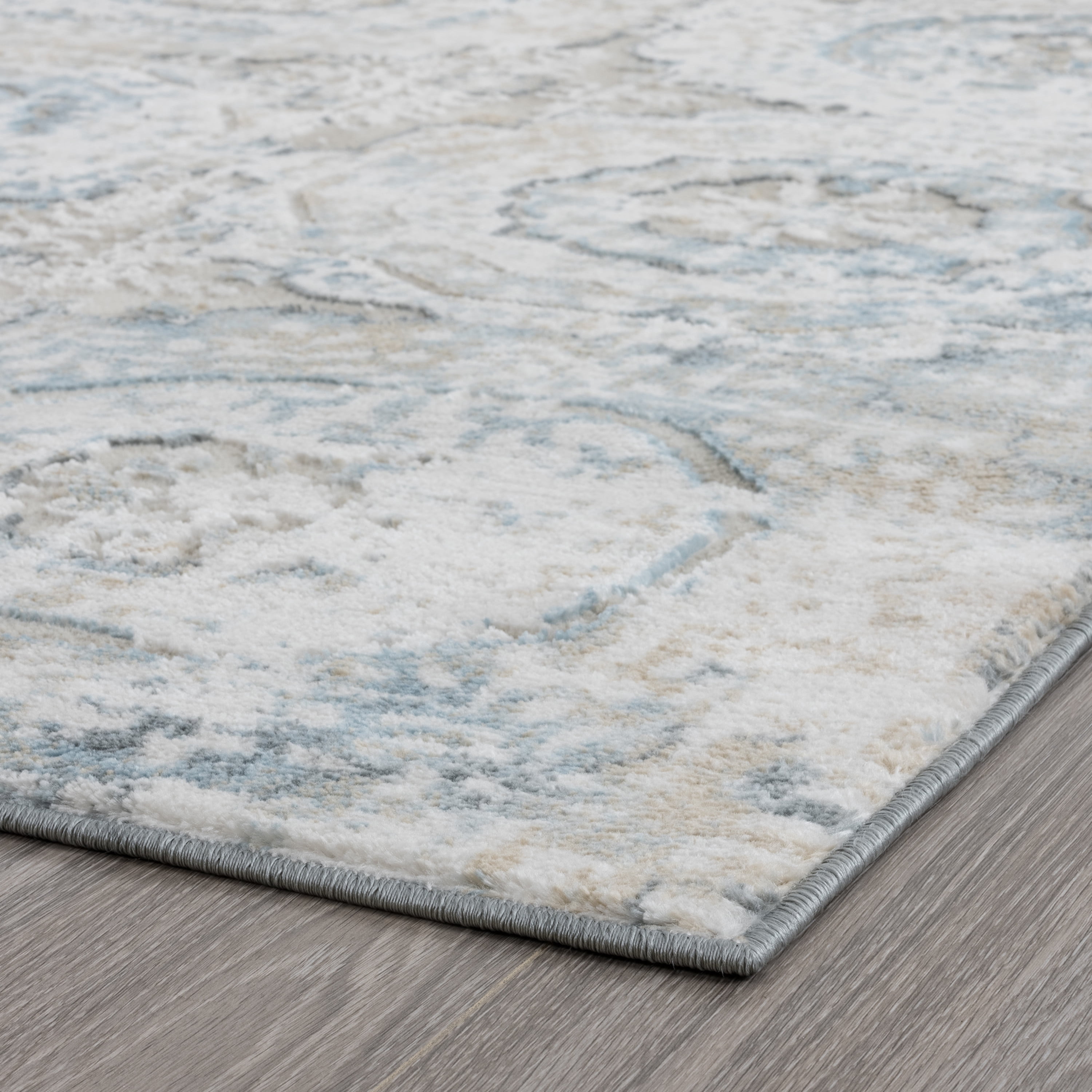 Transitional 5x7 Area Rug (5'3'' x 7'3'') Floral Blue Living Room Easy to Clean
