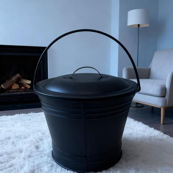 Cubo de cenizas resistente con tapa, accesorio multifuncional, herramienta para chimenea, hogar, estufas de leña de interior, fogatas.