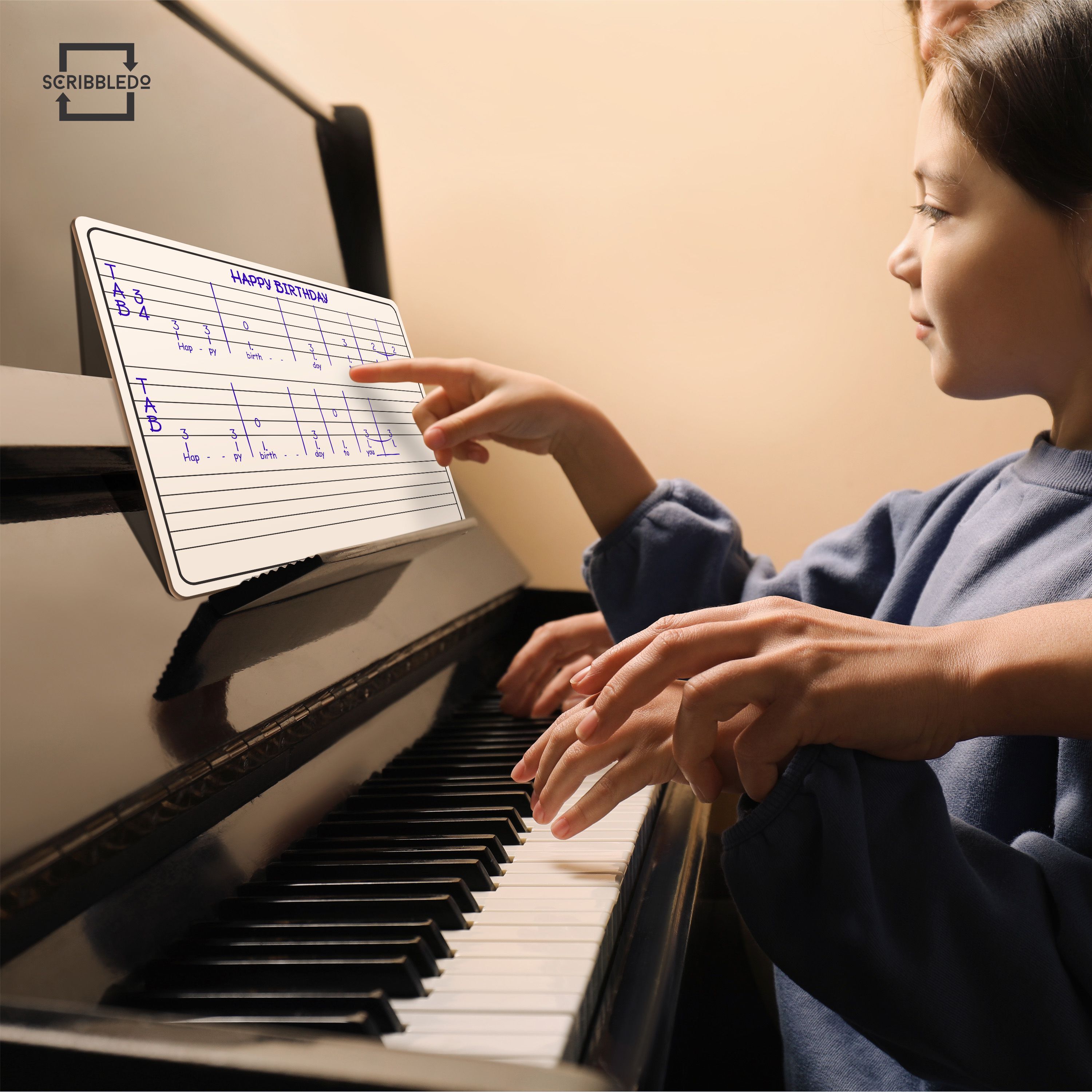 Scribbledo 10 Pack Dry Erase Music Staff Lap White Boards 9"X12" l Write Musical Notes and More (Double Sided Whiteboards) Includes 10 Erasers