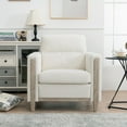 thumbnail image 2 of Farmhouse Accent Chair with Arms, Oversized Upholstered Armchair with Wood Legs, Single Sofa Chair for Living Room, Bedroom, Beige, 2 of 8