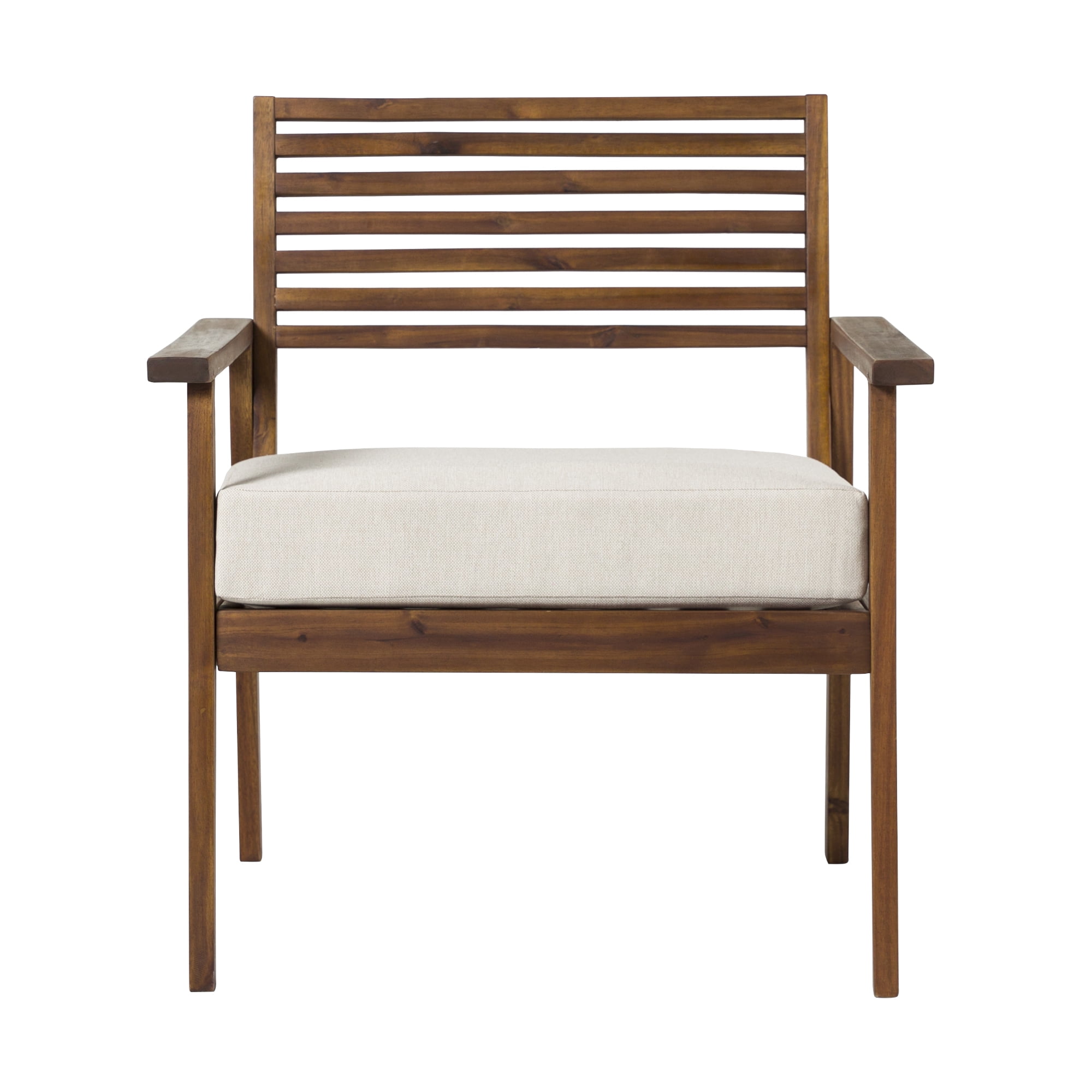 Walker Edison Modern Slat-Back Solid Wood Outdoor Lounge Chair, Dark Brown