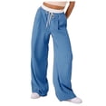 thumbnail image 1 of YFELWZ Womens Plus Size Color Contrast Draw Rope Casual Wide Leg Pocket Straight Leg Loose Wide Leg Pants Blue XXL, 1 of 9