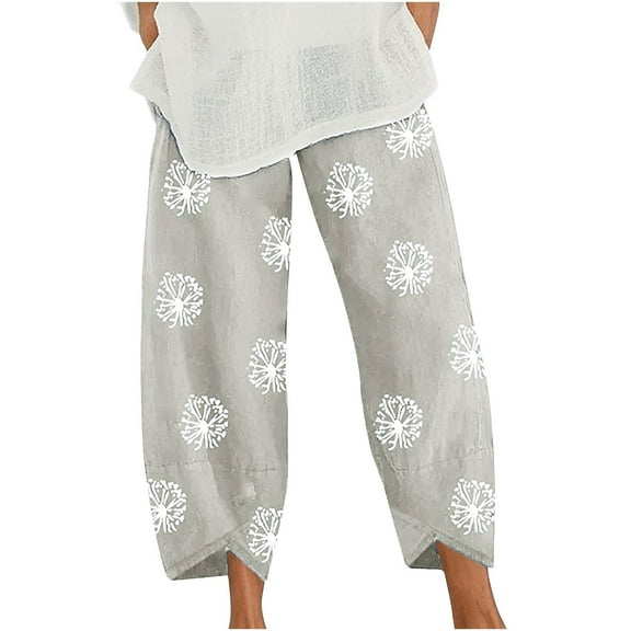 Plus Size Womens Wide Leg Boho Linen Pants Summer Beach Capris Elastic Waist Palazzo Cropped Lounge Harem Pants