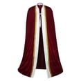 thumbnail image 4 of Virmaxy Halloween Costume Men's Velvet Costume Cloak Red Royal Cape with White Panel Gold Trim for Halloween Medieval Cosplay Dress Up Wine, 4 of 8