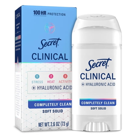 Secret Clinical Strength Hyaluronic Acid Antiperspirant and Deodorant for Women, Soft Solid, Completely Clean, 2.6 oz