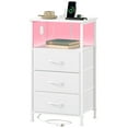 thumbnail image 1 of Eunos 3 Drawer White Nightstand with Charging Station, LED and Open Shelf for Bedroom, Living Room, 1 of 8