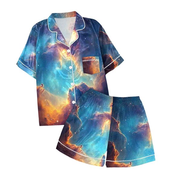 LUOGENLI Girls Pajamas Size 14-30 Nightgown Girls' Short Sleeved Shorts Pajama Set With Star Elment Print for Children Girls Pajamas Size 10-24 Pants Set Sky Blue Size 12-13 Years