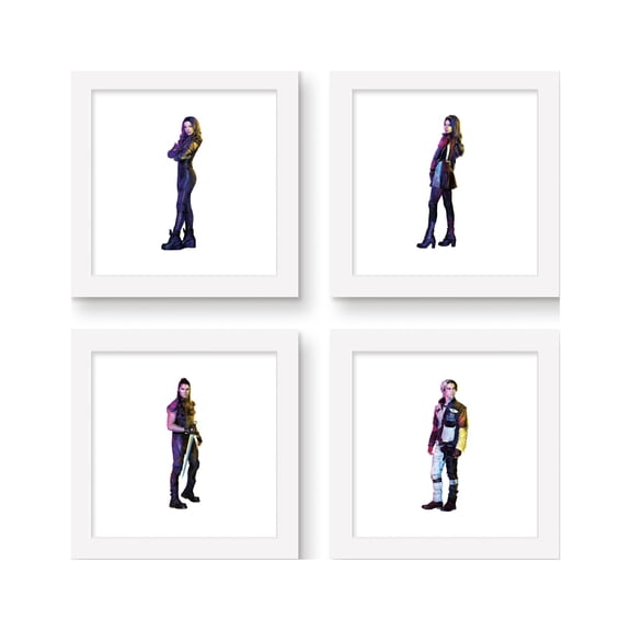 Gallery Pops Disney Descendants 3 - Characters VK Wall Art Bundle (4-Pack), White Framed Version, 12" x 12"
