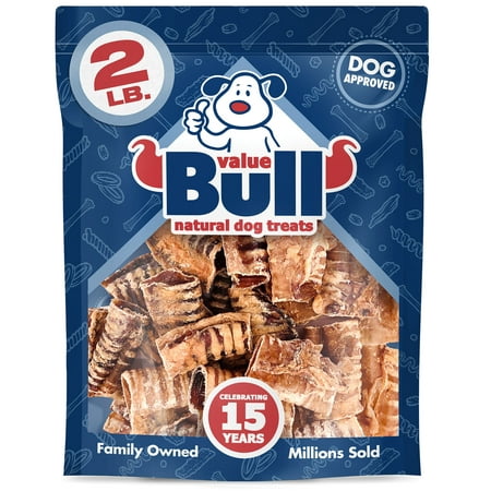 ValueBull Beef Trachea Bites, Premium 3-4 Inch, 2 Pound - Angus Beef Dog Chews, Grass-Fed, Single