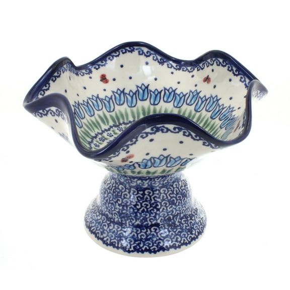 Blue Rose Polish Pottery Garden Tulip Pedestal Candy Dish