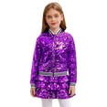 thumbnail image 3 of TiaoBug Girls Sequin Hip Hop Jazz Dance Outfits Disco Party Dress 2-Piece Jacket and Mini Skirt Set Purple 10, 3 of 7