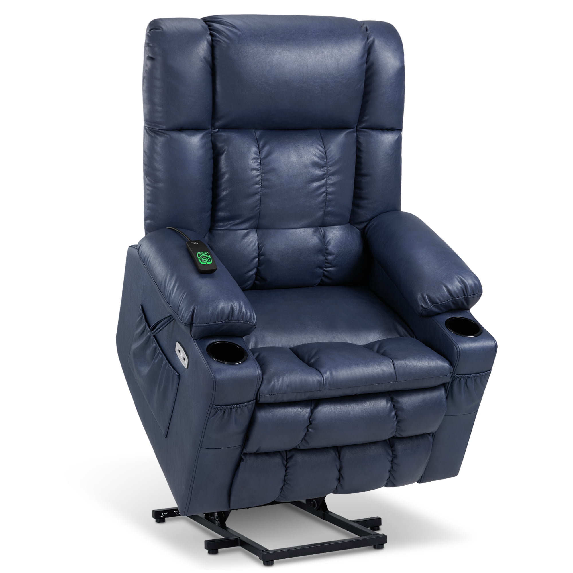 MCombo Dual Motor Power Lift Chair for Elderly, Sleep Lift Recliner, Faux Leather, Blue