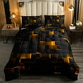 thumbnail image 2 of Orange And Black Comforter Set Twin Neon Geometric Checkered Bedding Set Teen Men,Stereoscopic Grid Plaid Down Comforter Glowing Square Bed Duvet Set Modern Room Decor, 2 of 7