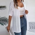 thumbnail image 2 of Women's Boho Crochet Knit Cardigan with Short Sleeves and Open Front Design Featuring Lightweight Textured Fabric White S, 2 of 6