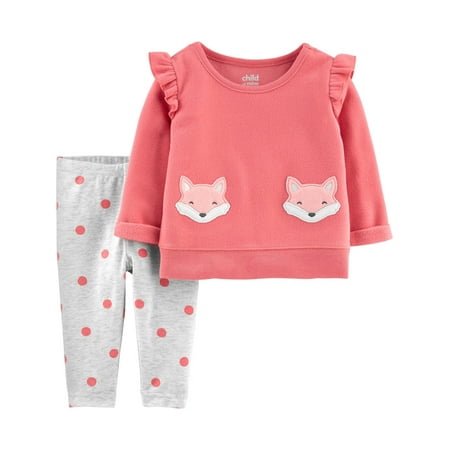 Carters Girl 2t Summer Child of Mine by Carter's Toddler Girl Ruffle Shoulder Long Sleeve Fleece Top & Pants, 2 pc Outfit Set ()