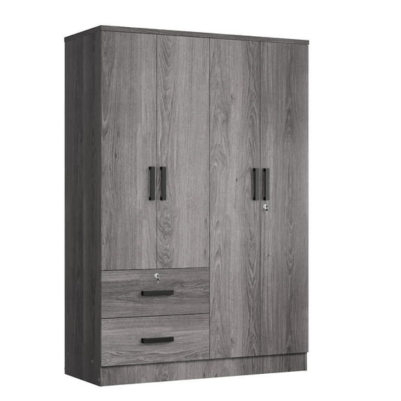 Woodpeckers Furniture and Mattress 4 Doors Wardrobe 2 Drawers with Shelves 48 inch Wide and 72 high (Grey)