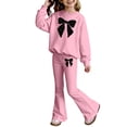 thumbnail image 2 of Shadoumai Girls 2 Piece Outfit Summer Long Sleeve Graphic T-Shirt Top & Flared Pants Spring Clothes Set Casual Kid Age 6-14, 2 of 5