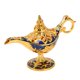thumbnail image 1 of Lámpara Genie Decoración Vintage Coleccionable Rara Pequeña Aleación de Zinc Leyenda Genie Luz Oro Zafiro Azul, 1 of 10