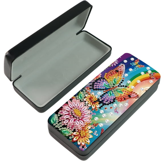 5D diamond art painting kit glasses case, DIY butterfly rainbow glasses storage box, leather handmade diamond art glasses case, art craft gift