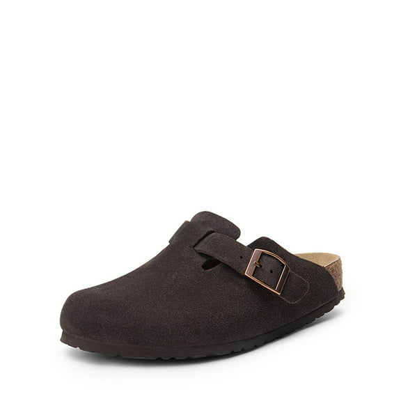 DREAM PAIRS Women's Suede Clog Slippers, Slip-On Cork Footbed Mules with Adjustable Buckle