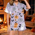 thumbnail image 2 of RMGVDSD Women Pajama Sets Casual Halloween Print Pajamas Short Sleeve Shorts Loungewear Two Piece Outfits Button Down Nightwear Sleepwear, 2 of 7