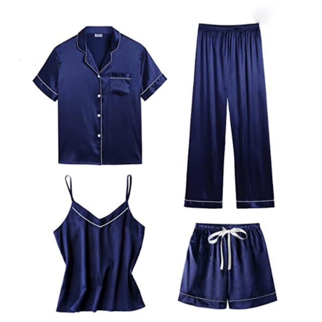 Shorts de Pyjama pour Femmes Imprimé Cœur Mignon Lingerie en Satin Robe Ceinturée, Camisole, Shorts Pyjamas en Satin pour Femmes
