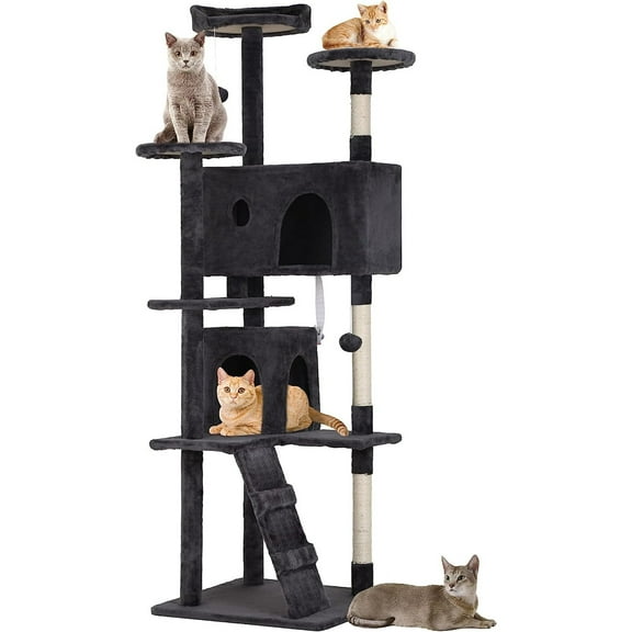 BestPet 70in Cat Tree Tower, Dark Gray, w/Scratch Posts, House & Funny Toys