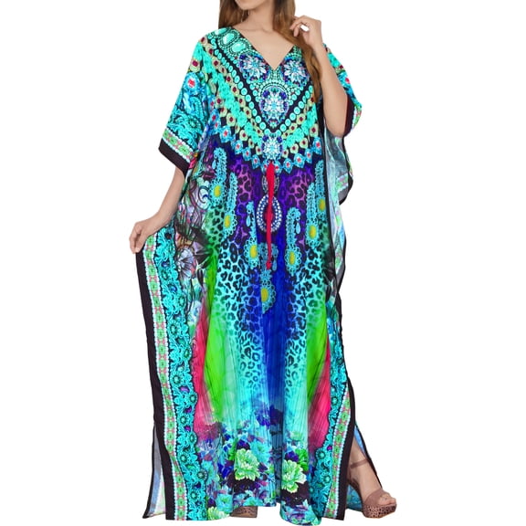 HAPPY BAY Women's African Beach Maxi Plus Size Caftan Casual Long Slit Dress Loungewear Dashiki Dresses for Women One Size Metallic Sky, Animal Skin