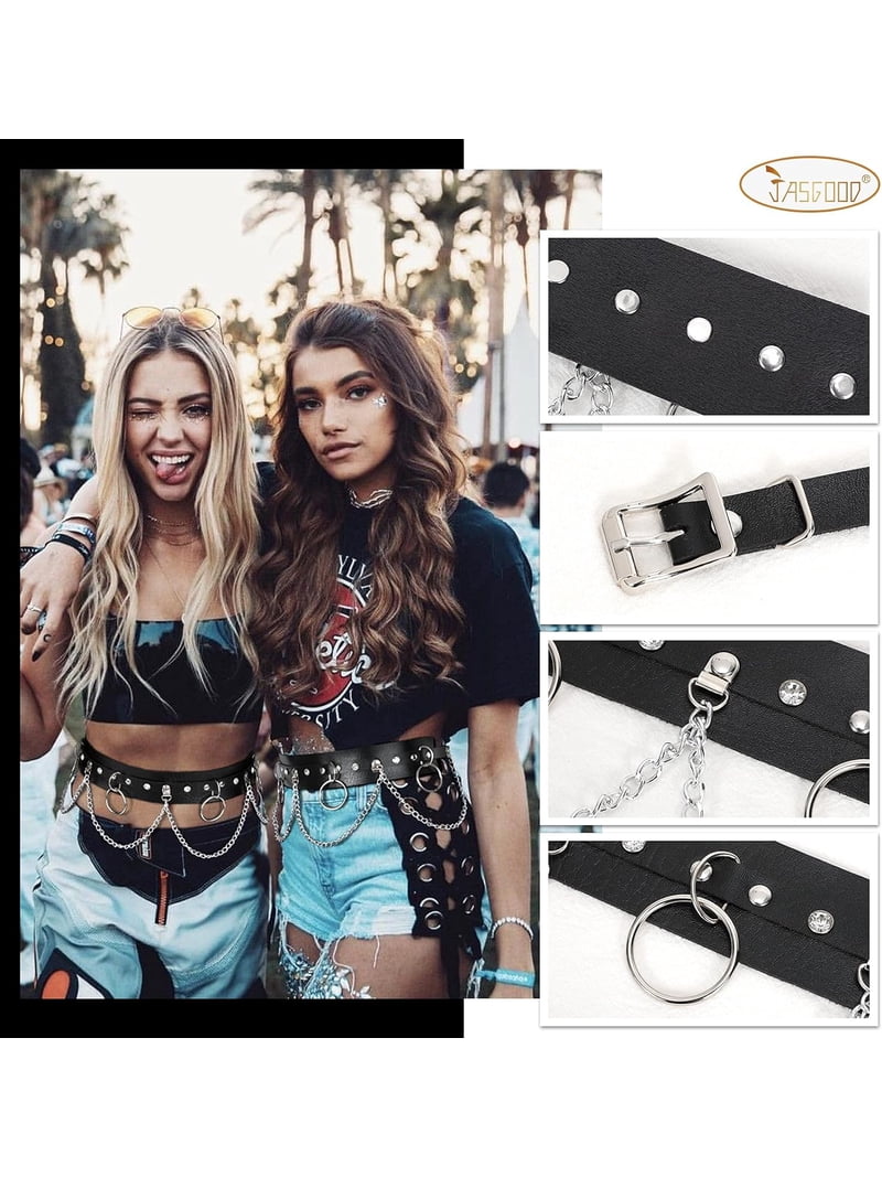 Punk Black Waist Chain Belt Women Leather Rave Body Goth  display picture 1