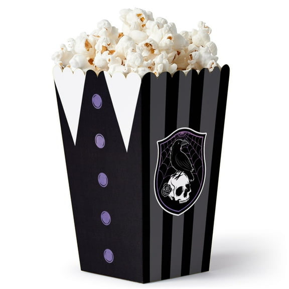 Big Dot of Happiness Goth Girl Popcorn Boxes, Black and Purple Halloween or Gothic Birthday Party Favor Treat Boxes - Set of 12