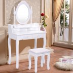 Costway White Vanity Jewelry Makeup Dressing Table Set W ...