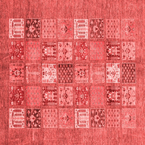 Ahgly Company Machine Washable Indoor Square Abstract Red Modern Area Rugs, 3' Square