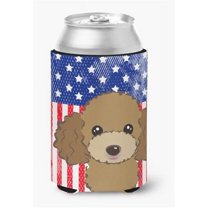 Caroline's Treasures BB2186CC American Flag and Chocolate Brown Poodle Can or Bottle Hugger , Can Hugger, multicolor