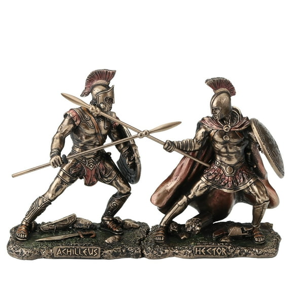 Veronese Design 3 3/4 Inch Hector Fighting Achilleus Greek Heroes of The Trojan War Cold Cast Resin Bronze Finish Figurine Set