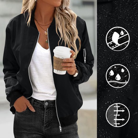 Drovellove Women's Lightweight Lined Jacket with Round Neck, Waterproof & Windproof Shell for Rainy Days, Casual Fashion Outerwear for Home, Errands