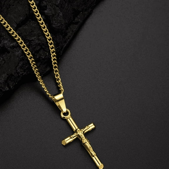 14K Yellow Gold Cross Pendant Charm Necklace For Men Women Catholicism Crucifix Jesus Charm Necklace Male Jewelry