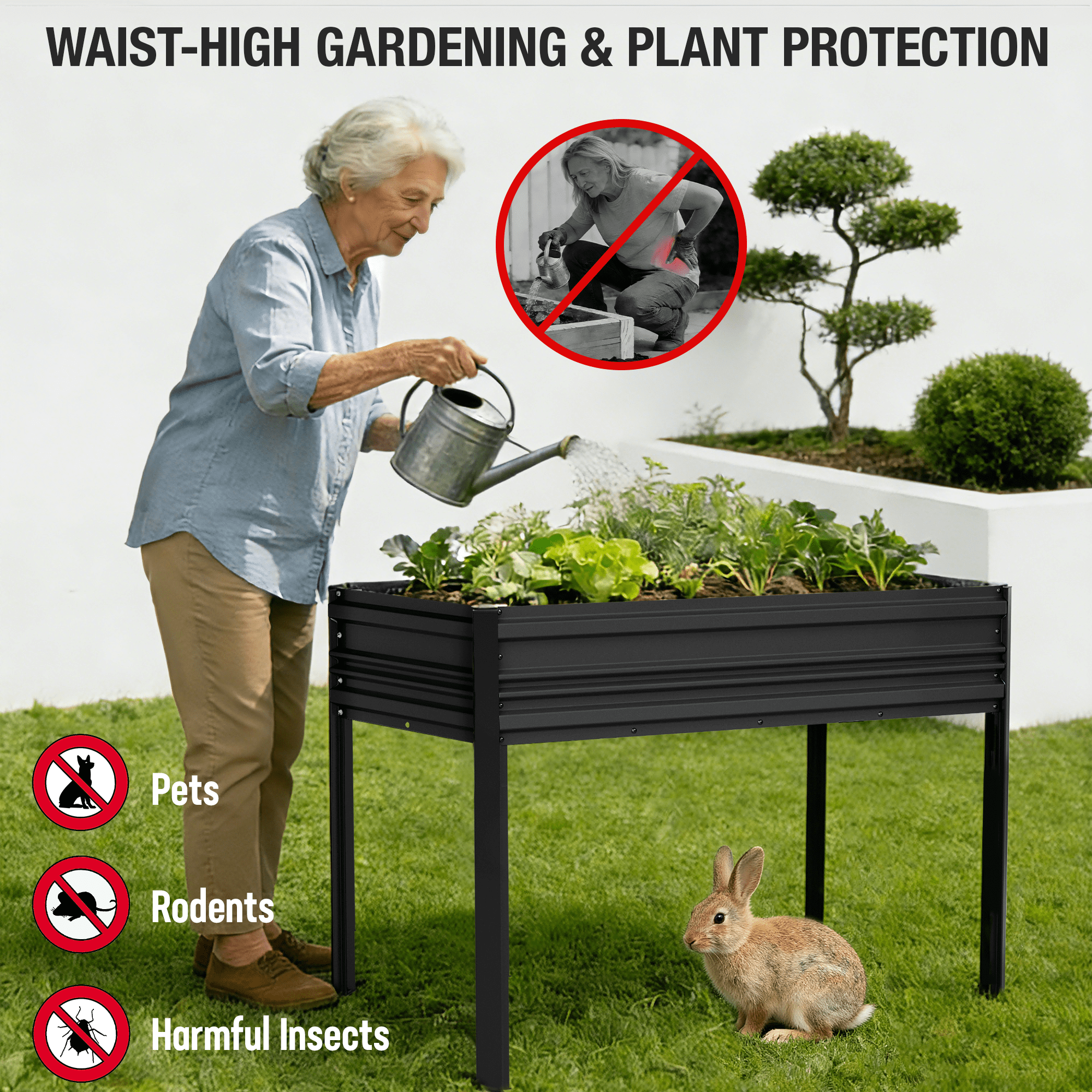 WORKPRO 48x24x32in Outdoor Galvanized Raised Garden Bed with Legs -Black