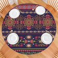 thumbnail image 2 of Purple Boho Tribal Floral and Mandalas Pattern Round Fitted Tablecloth with Elastic Edge,Dining Table Cover Waterproof,Outdoor Round Tablecloth for Camping,Dining,Indoor and Outdoor, 2 of 7