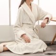thumbnail image 2 of Homegro Women's Flannel Bath Robe Long Spa Bathrobe Fleece Plush Winter Warm Full Length Pockets Belted White X-Large, 2 of 5