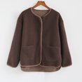 thumbnail image 2 of IROINNID Cardigan for Women Open Front On Sale Lamb Plush Jacket With Velvet Thick Round Neck Long Sleeve Loose Solid Outerwear with Pocket,Coffee, 2 of 6