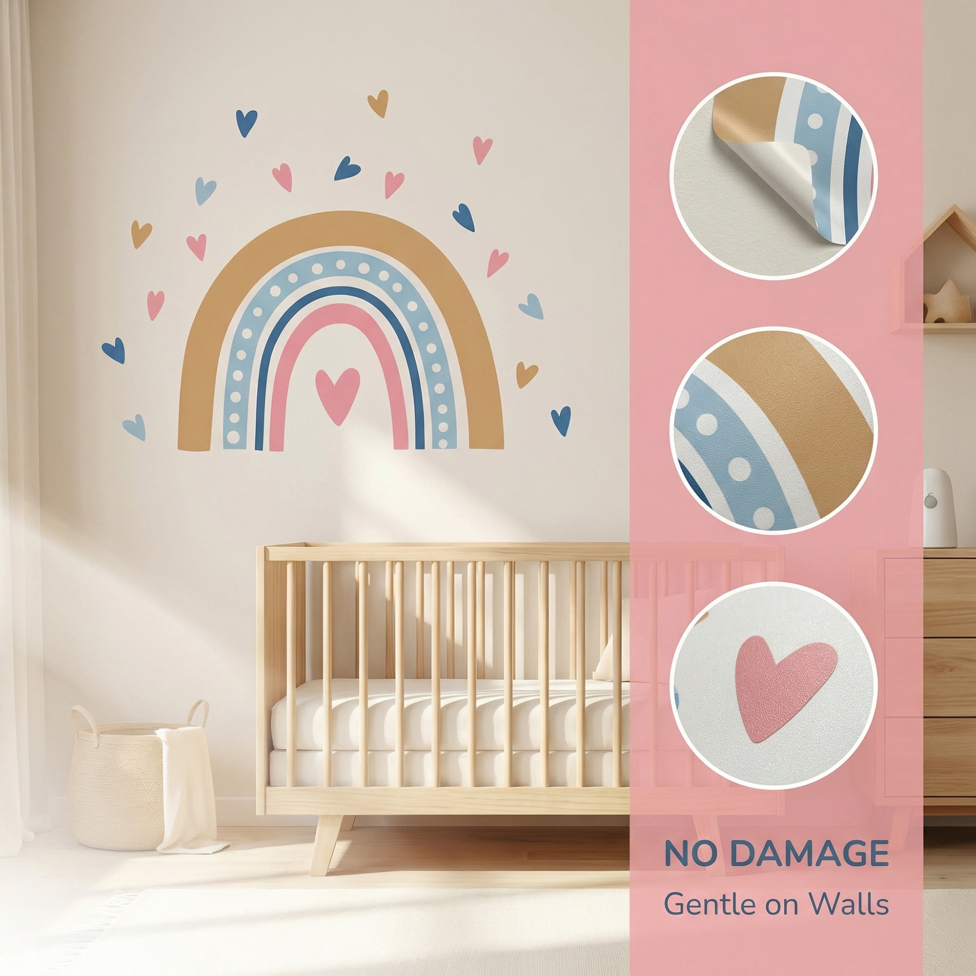 Unique Bargains 4 Sets Peel and Stick Wall Stickers Rainbow Hearts Dots 23.6" x 15.7"