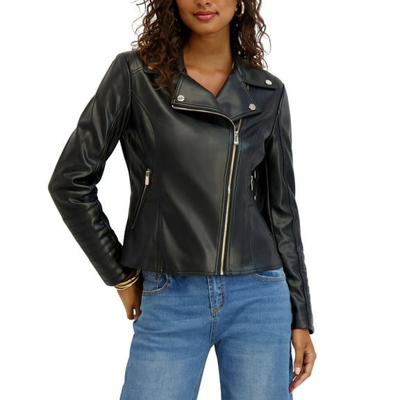 Kensie womens Peplum Moto Jacket, m, Black
