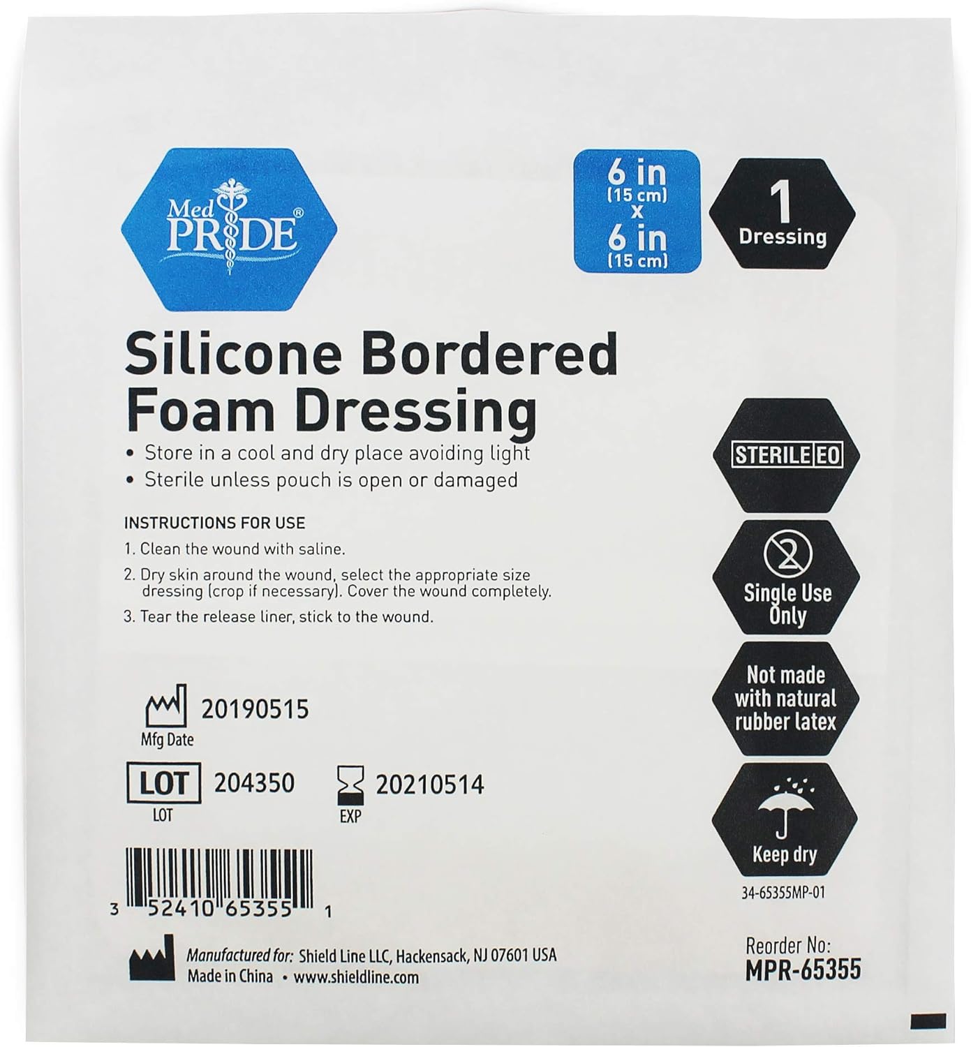 Med Pride Silicone Bordered Foam Bandages for Wounds 6x6 Inch, 10 pack Adhesive Sterile Silicone Foam Dressing